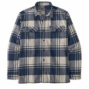Patagonia Men’s Fjord Cotton Flannel Navy and Cream Midweight Plaid Shirt Small